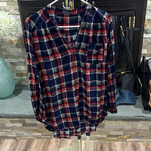 Market & Spruce Red and Blue Plaid Button Down Shirt